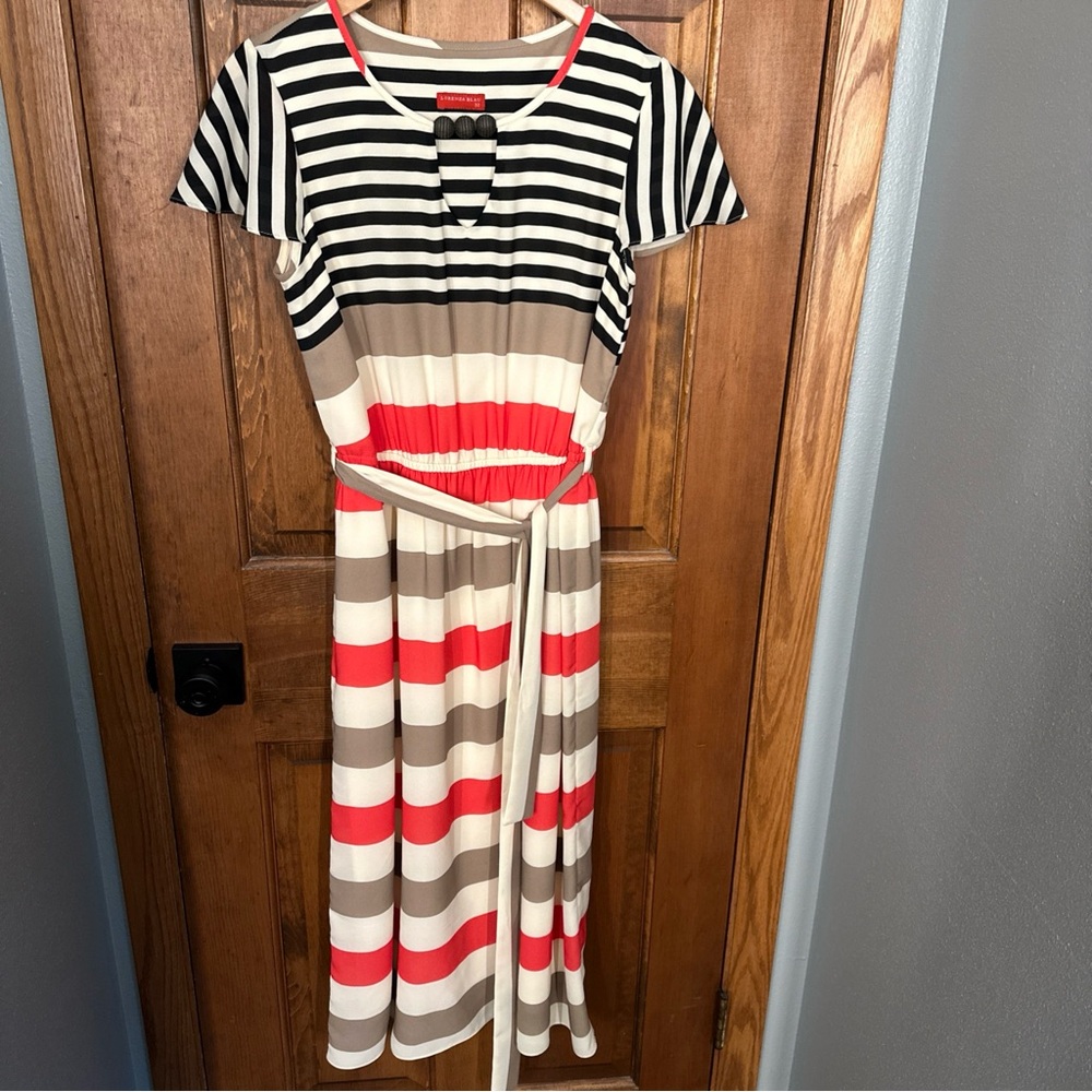 Lorenza Blau 32 Dress Stripe Belt‎ Tie Office Travel Wedding Flattering
